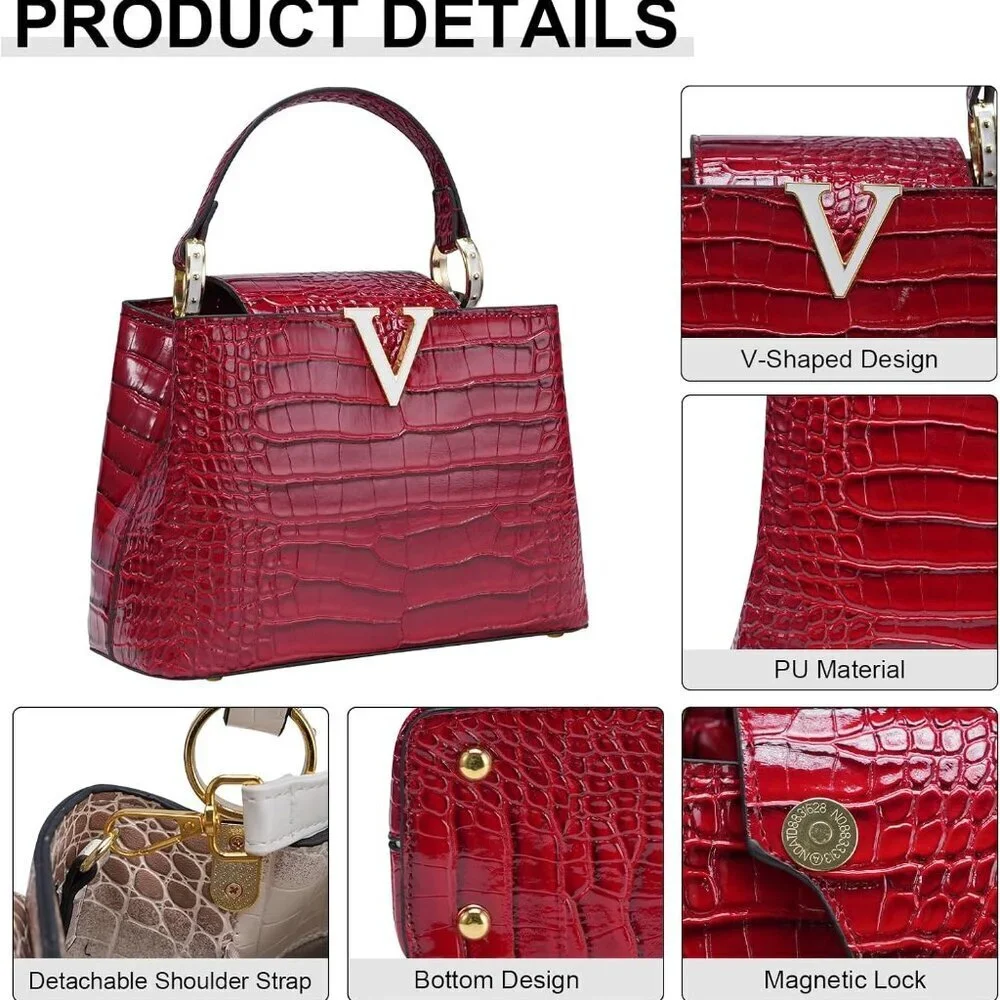 Women’s Crocodile Leather Satchel Bag Small Crossbody Shoulder Tote
